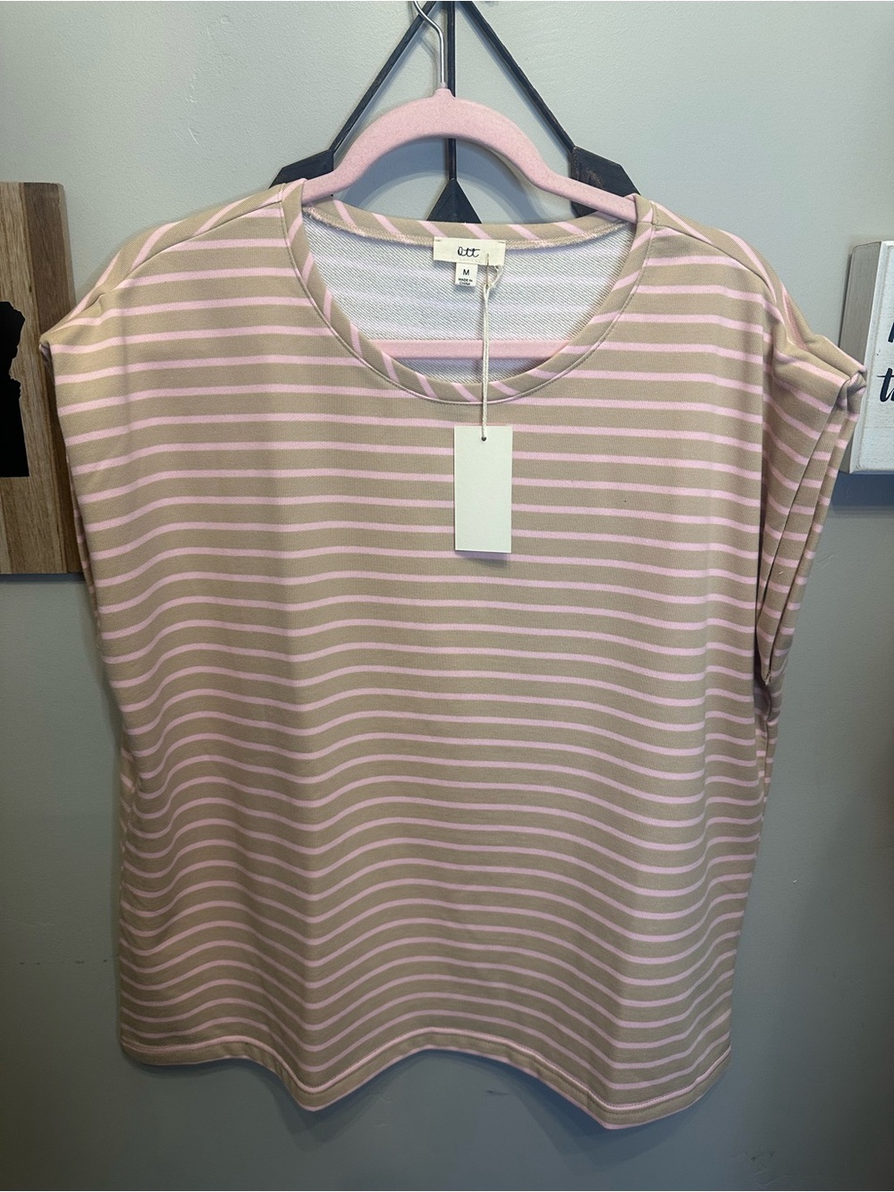 Pink & Cream Striped Short Sleeve Tee
